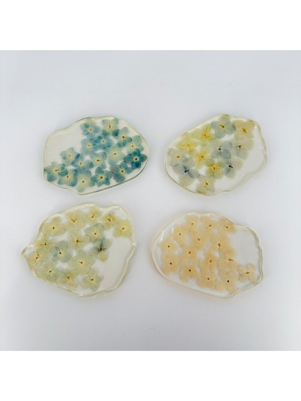 Pressed Floral Resin Coasters Set of 4 Cloud/Blue/Yellow